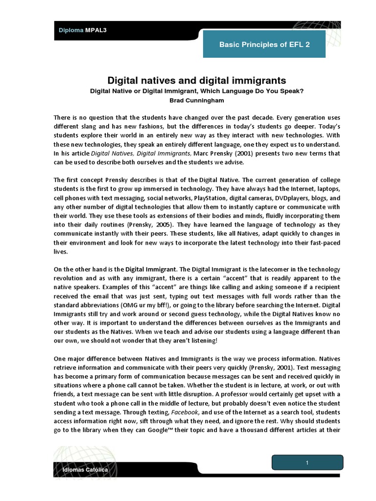 digital natives and digital immigrants essay