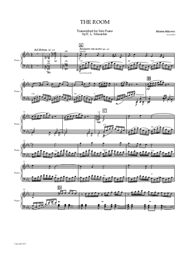 The ROOM Theme Piano Sheet Music | Musical Notation | Classical Music