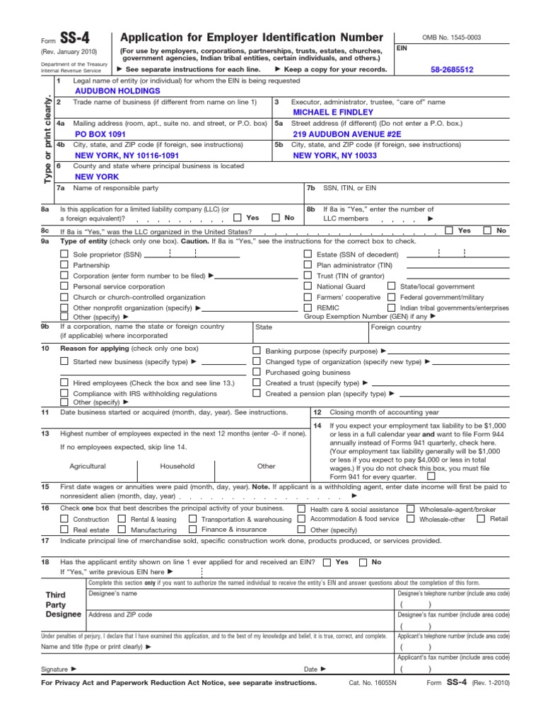 Fss4 Irs Tax Forms Tax Return United States 
