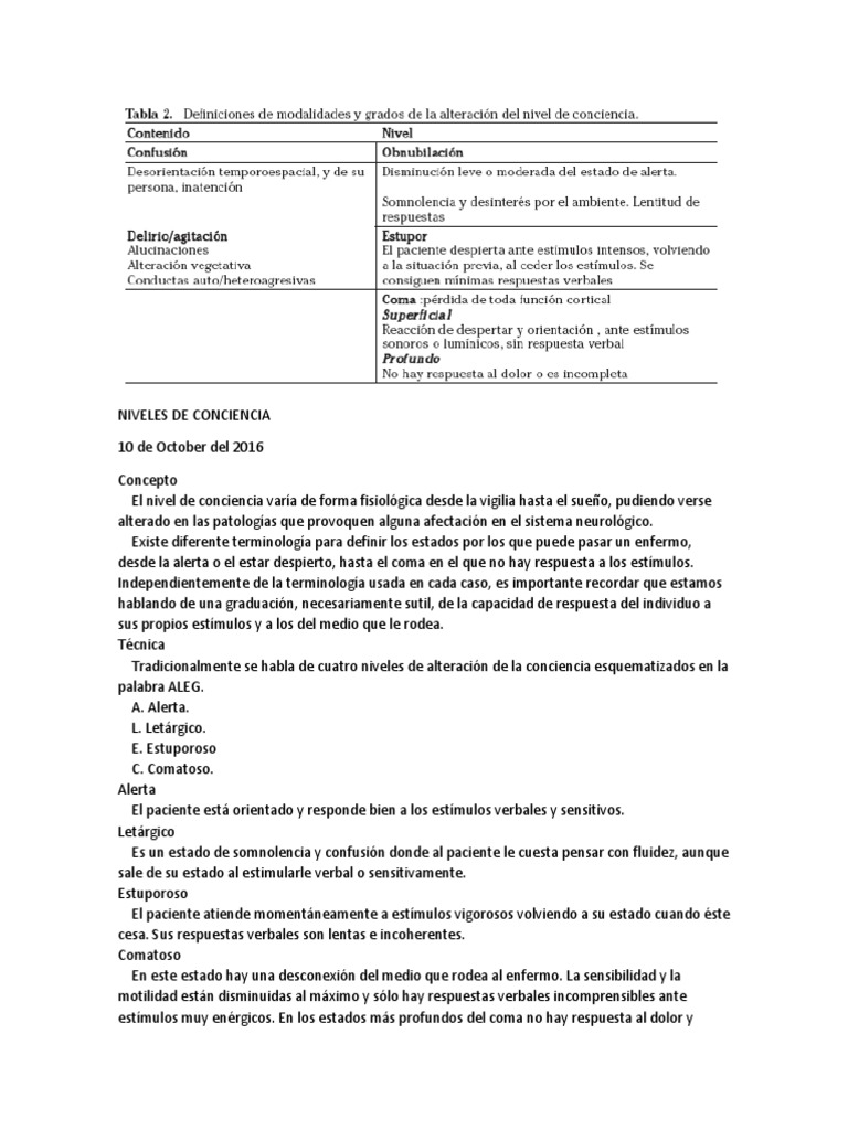 Niveles de Conciencia | PDF | Coma | Enfermedades y trastornos