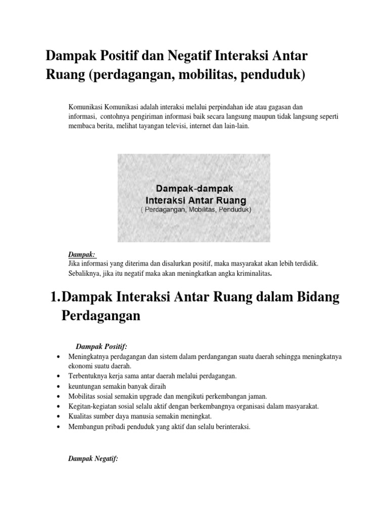 Dampak Positif Dan Negatif Interaksi Antar Ruang