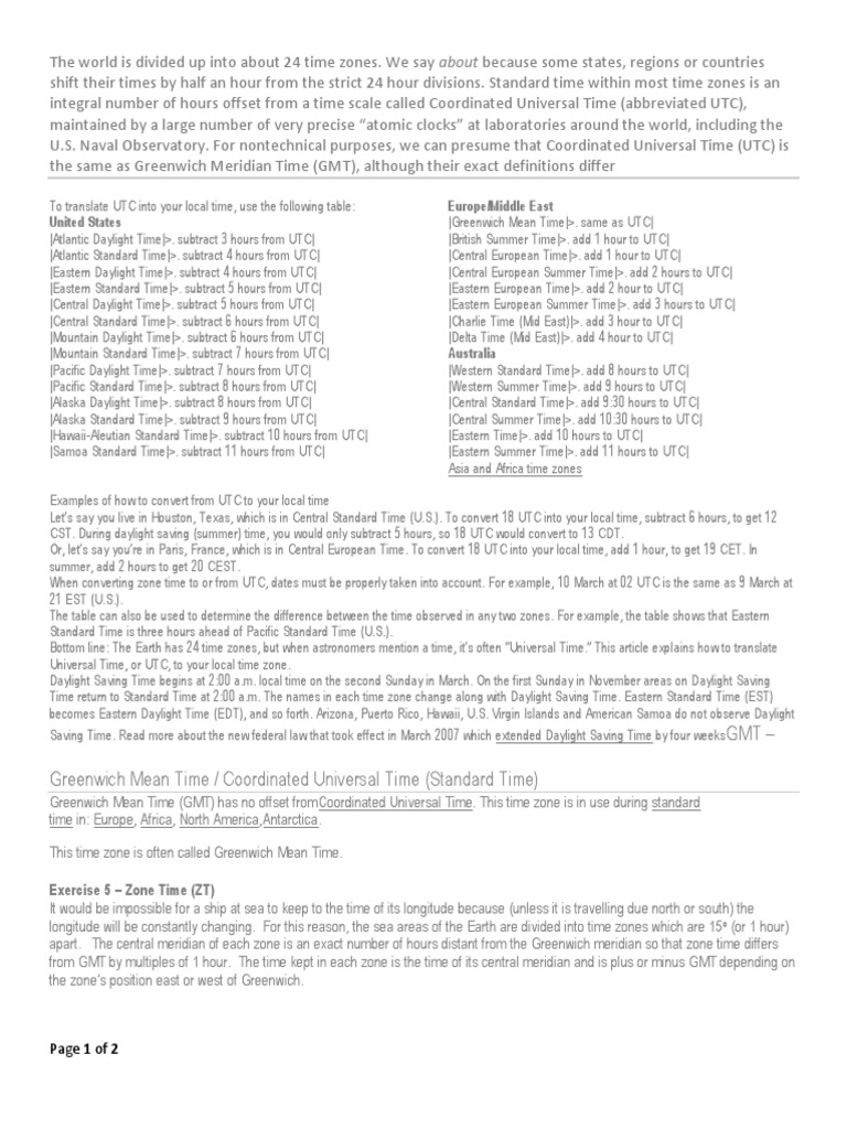 Understanding Global Time Zones | PDF | Greenwich Mean Time | Eastern ...