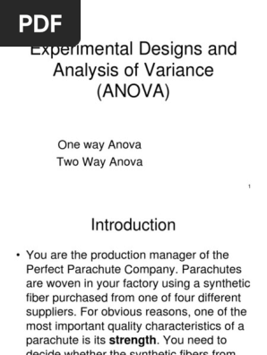 Design Of Experiments And Anova Analysis Of Variance Experiment