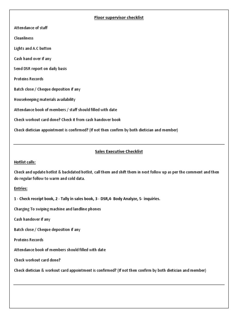 Floor Supervisor Checklist Hotlist Calls PDF