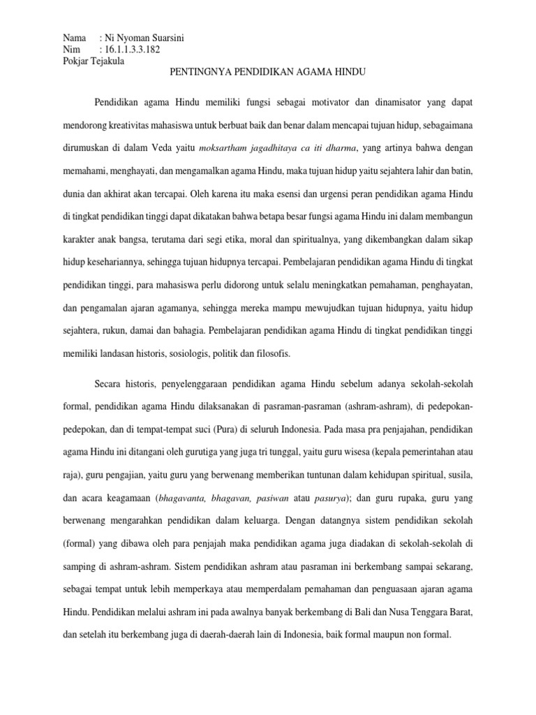 Pentingnya Pendidikan Agama Hindu Pdf