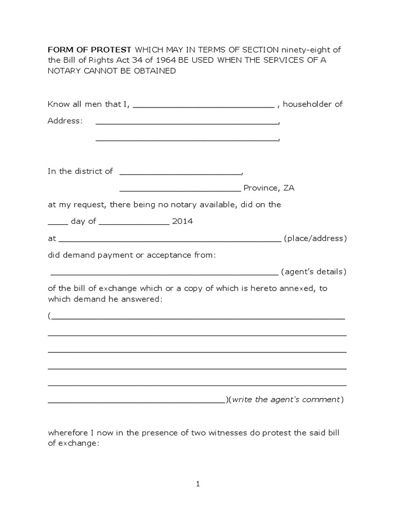 Notary Protest Form Template ZA | PDF
