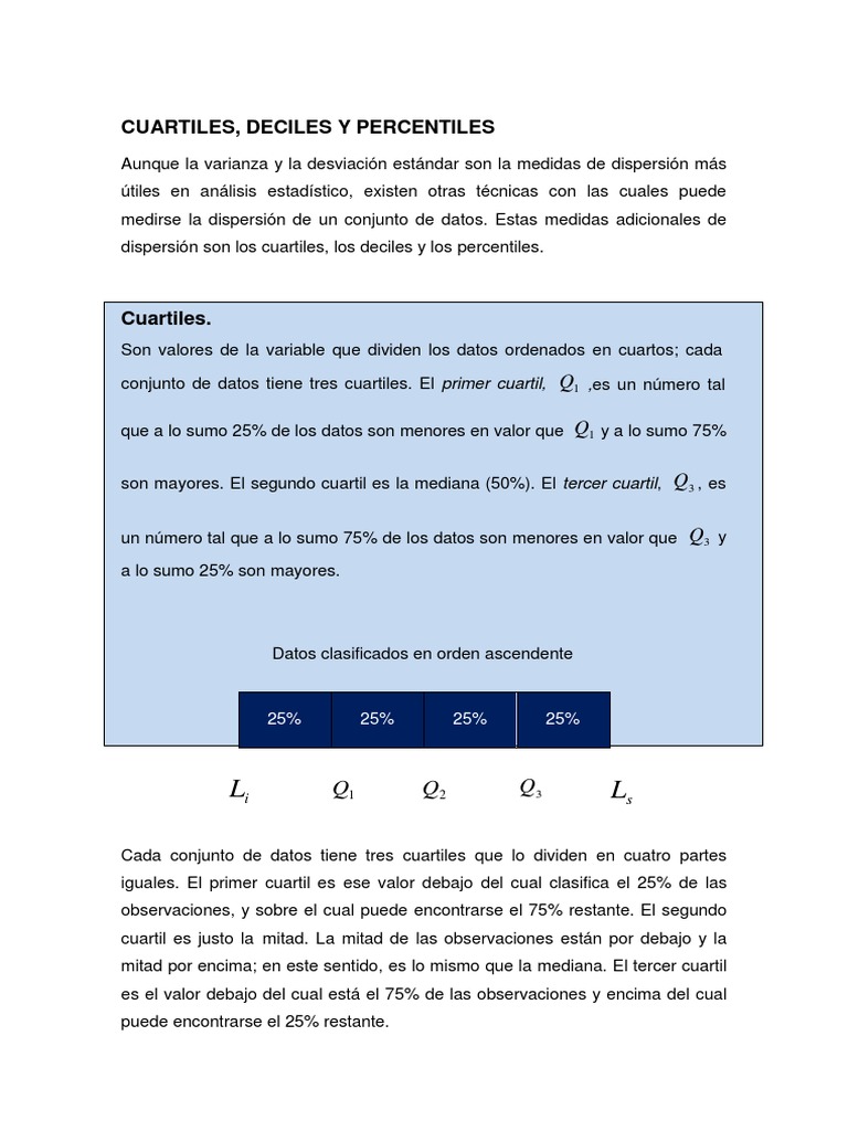 Cuartiles, Deciles y Percentiles Explicados | PDF | Cuantil | Análisis ...