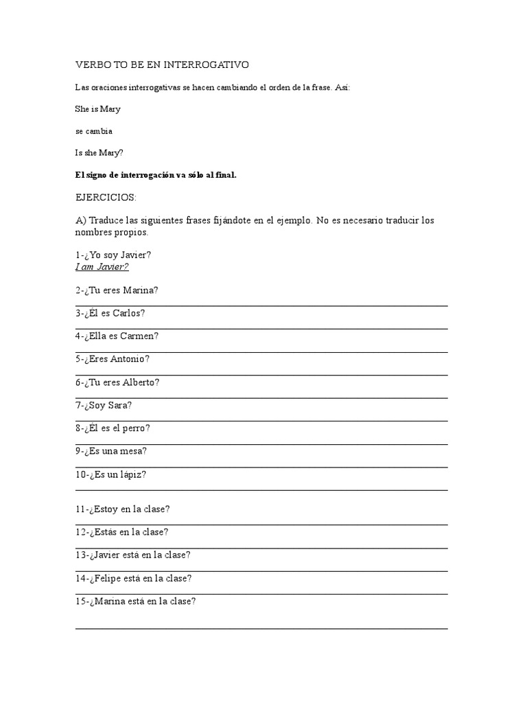 El Presente Del Verbo To Be En Interrogativo PDF Deportes