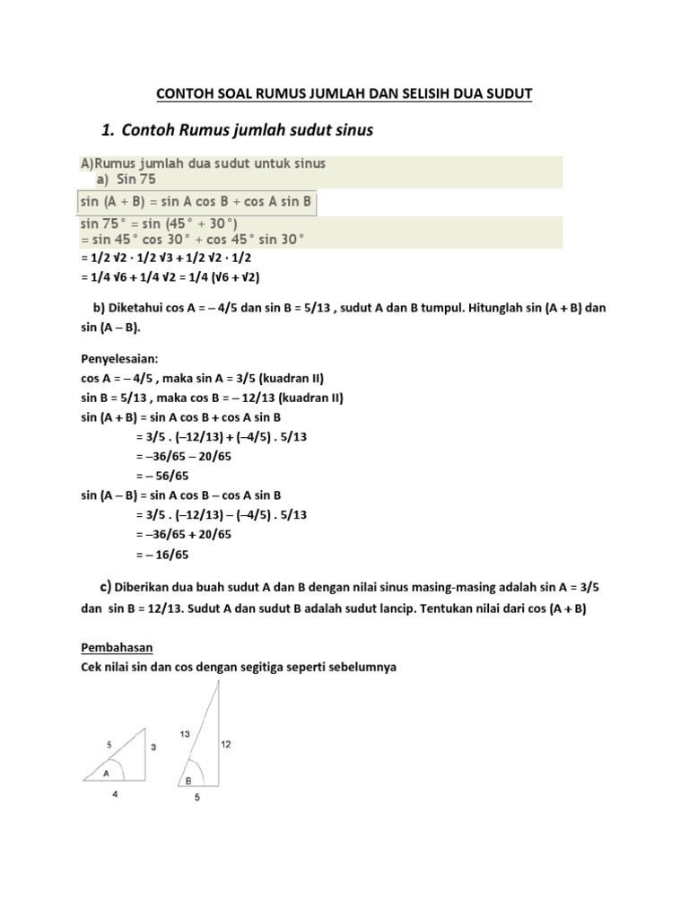Soal Jumlah Dan Selisih Sinus Cosinus Doc Pilihan Ganda
