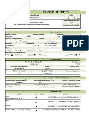 Formato Solicitud Empleo | PDF | Business