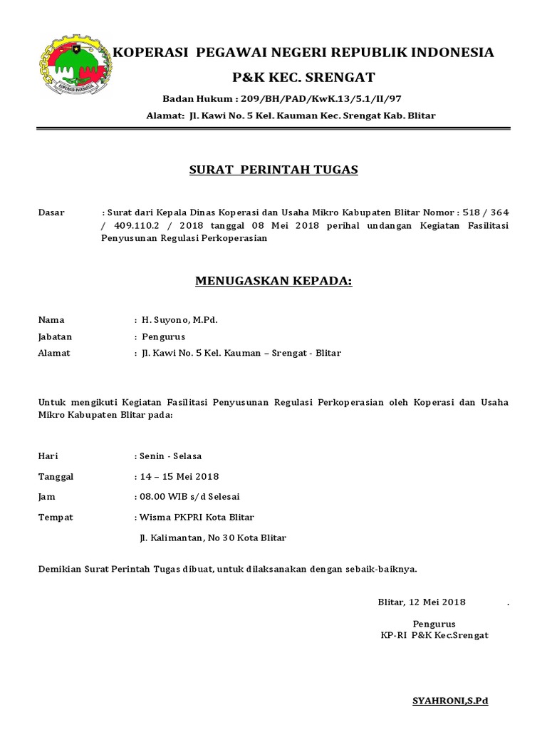 Contoh Surat Tugas Koperasi Contoh Surat Terbaru 2020