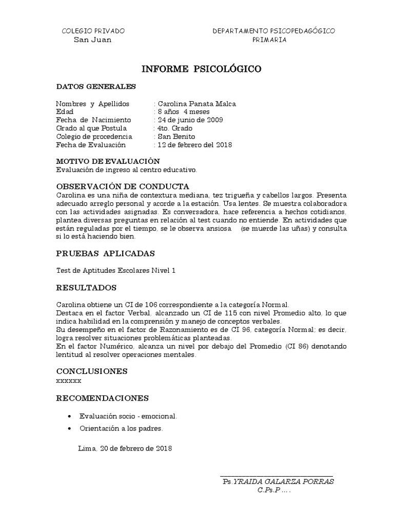 Modelo Informe TEA 1 | PDF