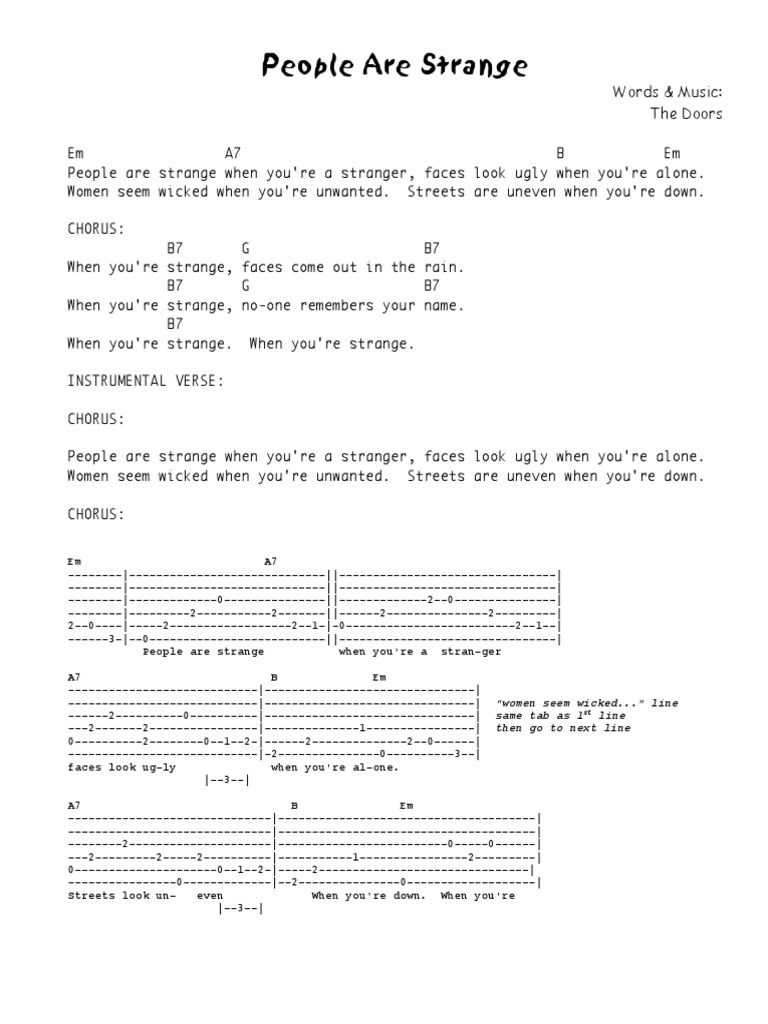 People Are Strange Words & Music The Doors PDF Songs Musical Forms