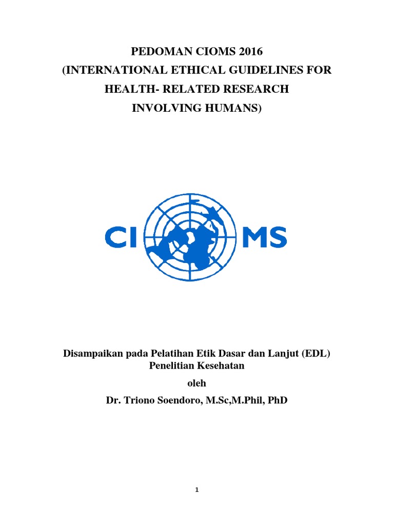 Pedoman Cioms 2016 (International Ethical Guidelines For Health-Related ...