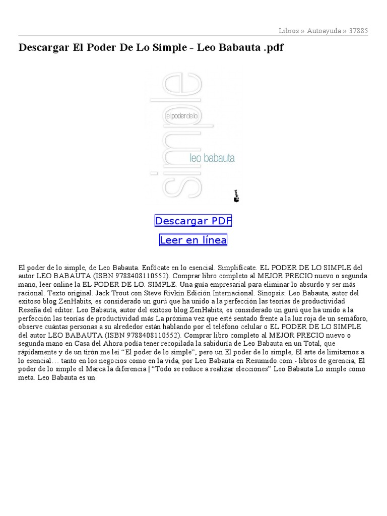 El Poder de lo Simple - Leo Babauta | PDF