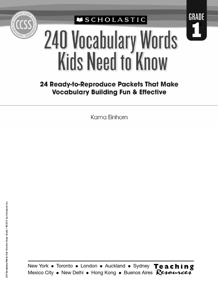 240 Vocabulary Words Grade 1 PDF Phonics English Language