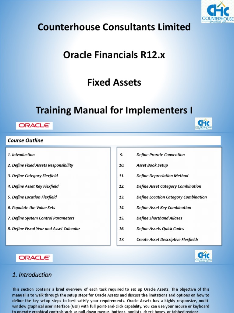 Oracle R12 Fixed Assets Training Guide | PDF | Depreciation | Computing