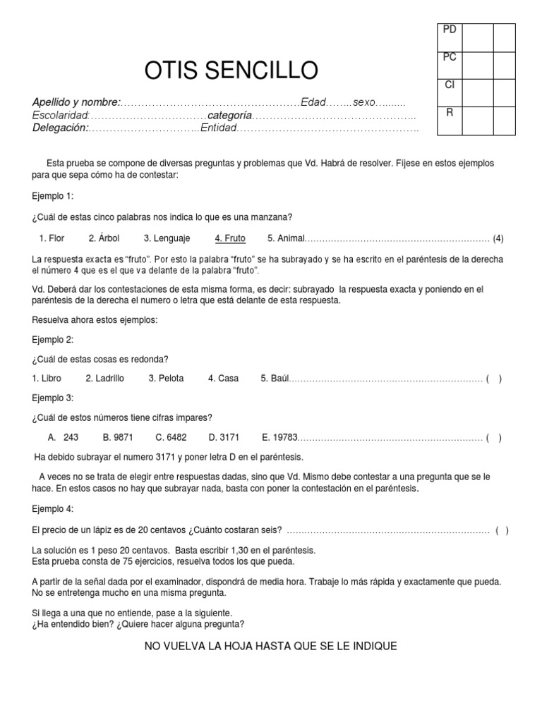 Hoja de Respuestas OTIS Sencillo | PDF | Naturaleza