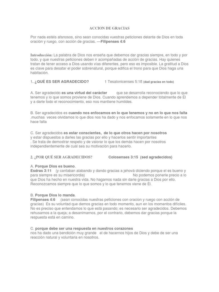 Bosquejo de Accion de Gracias | PDF | Gratitud | Dios