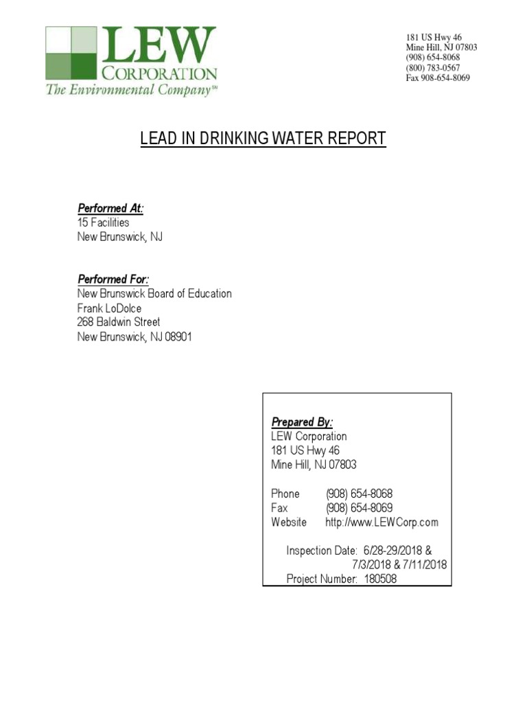 Lead In Drinking Water Report Performed At Nature