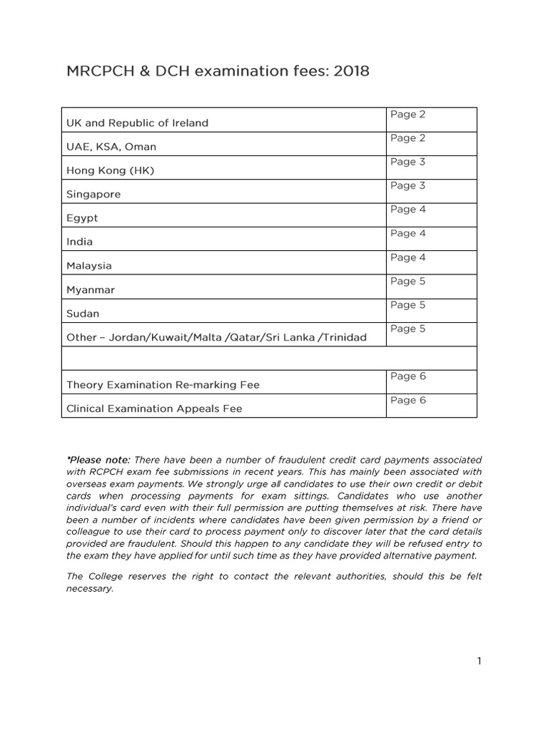 2018 Fees MRCPCH DCH PDF