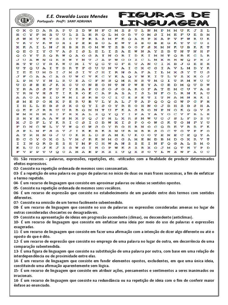 04-Figuras de Linguagem-Caça Palavras | Metáfora | Palavra
