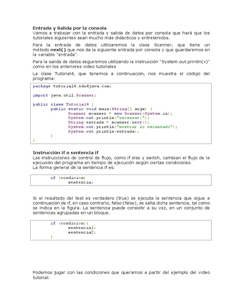 Entrada y Salida en Java: Scanner y Control de Flujo | PDF | Objeto ...