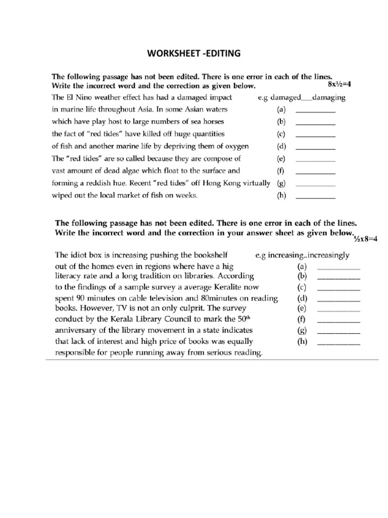 Worksheet - Editing | PDF