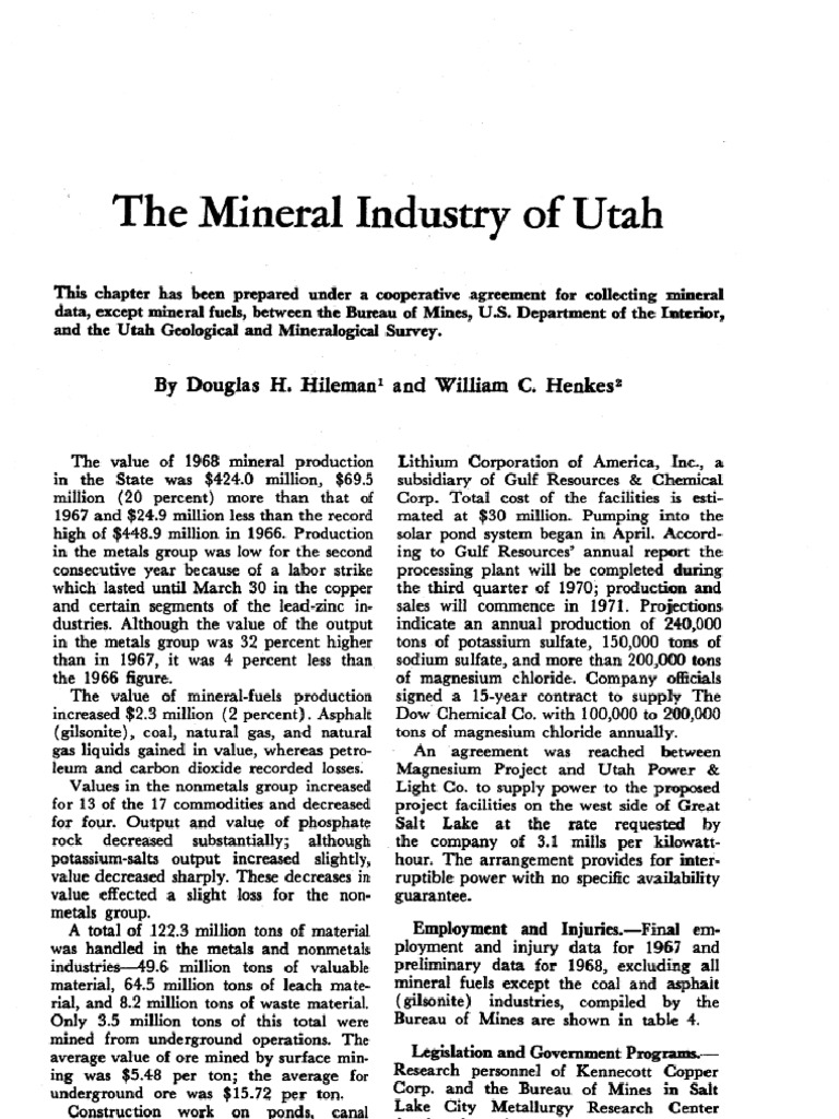 Utah section from Mineral Yearbooks 1968-2007 | Coal | Mining