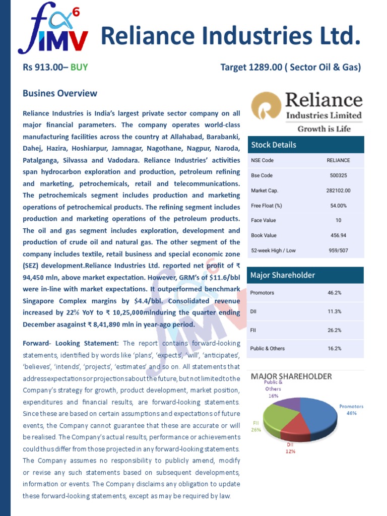 Reliance Industries Stock Analysis | PDF | Oil Refinery | Petroleum