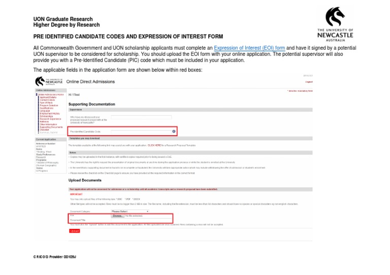 UON Graduate Research EOI Form Guide | PDF