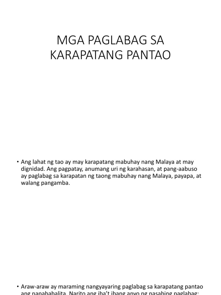 Mga Halimbawa Ng Paglabag Sa Karapatang Pantao Sa Pamayanan