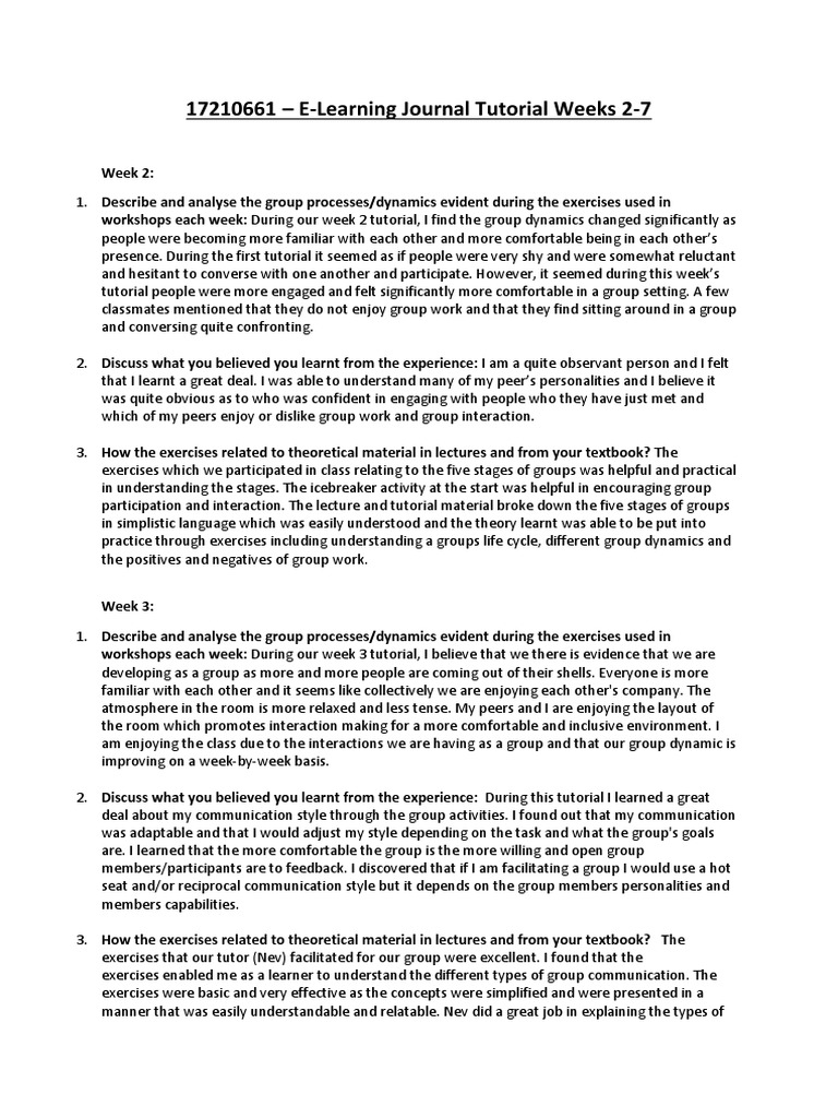 E-Learning Journal: Group Dynamics Insights | PDF | Lecture | Leadership