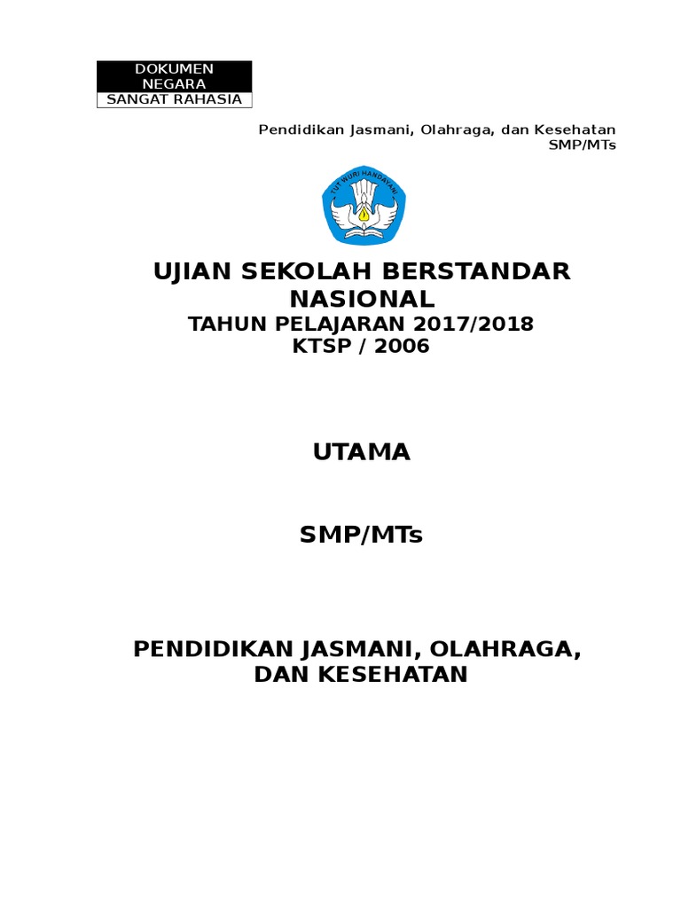 Soal Usbn Pjok Smp Tulis 2017 2018 Ktsp Final