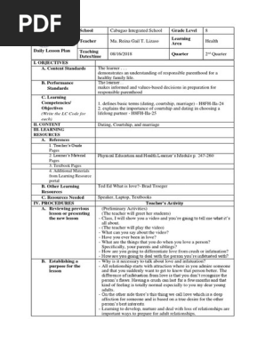 Daily Lesson Plan in Health Grade 8_Courtship