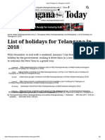 List of Holidays For Telangana in 2018