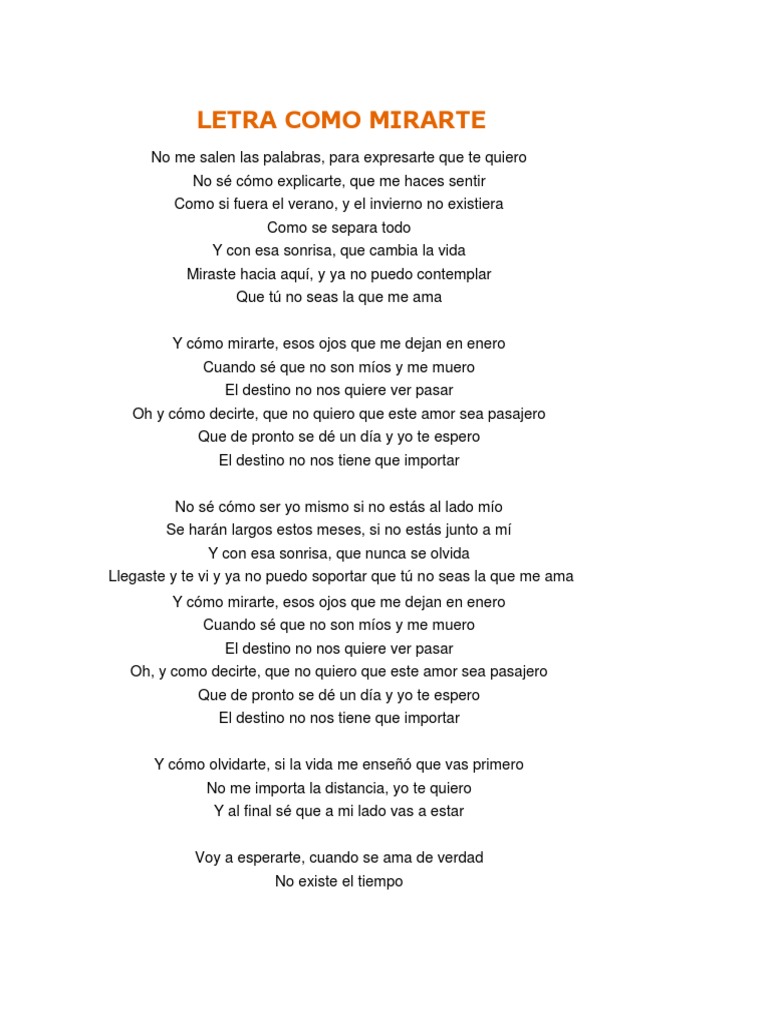 Letra Como Mirarte
