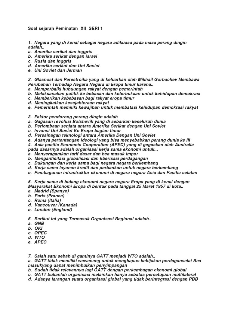 Soal Sejarah Peminatan Kelas 12 Tentang Globalisasi - Saung Belajar