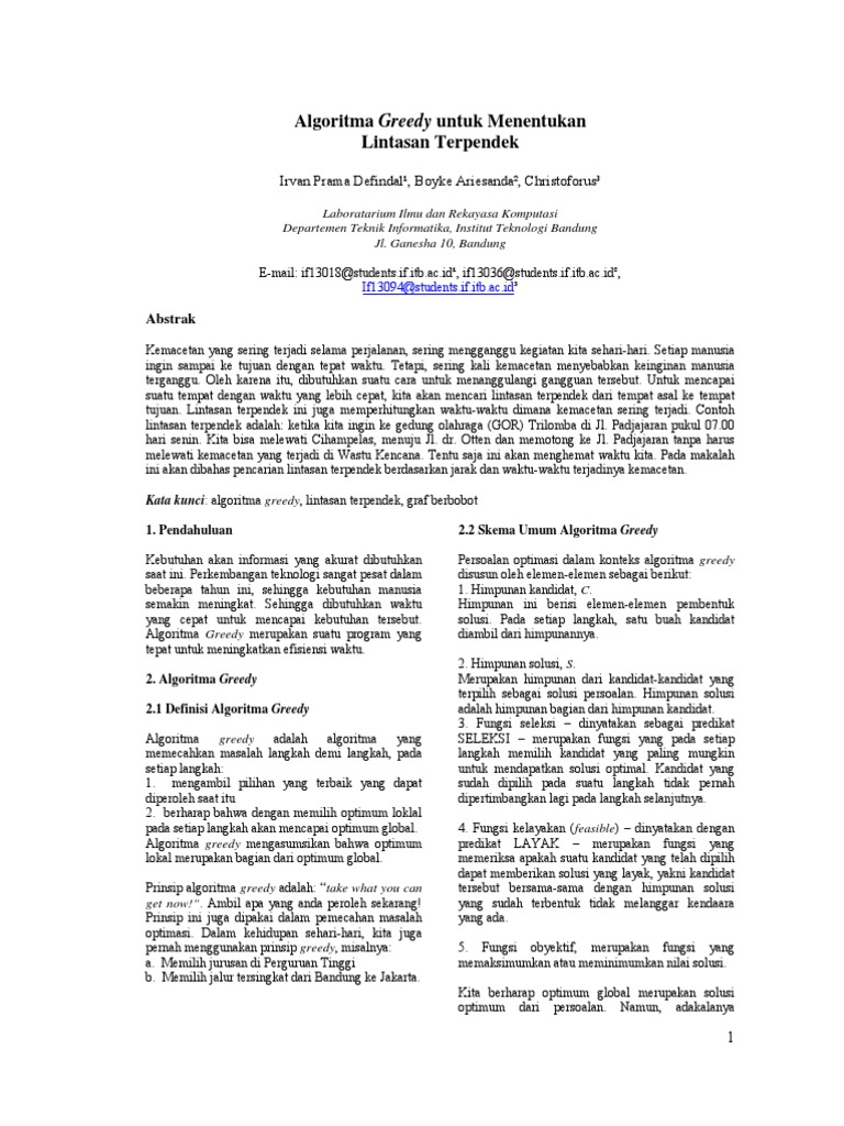Algoritma Greedy untuk Lintasan Terpendek | PDF | Komputer