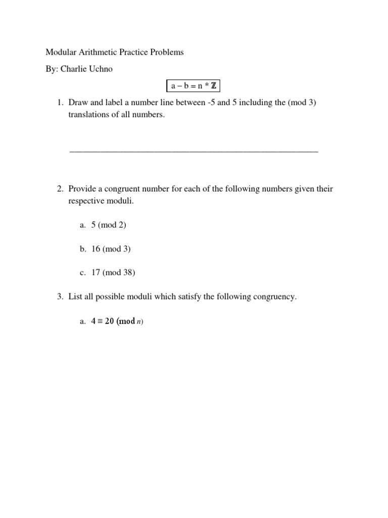 Modular arithmetic practice problems pdf