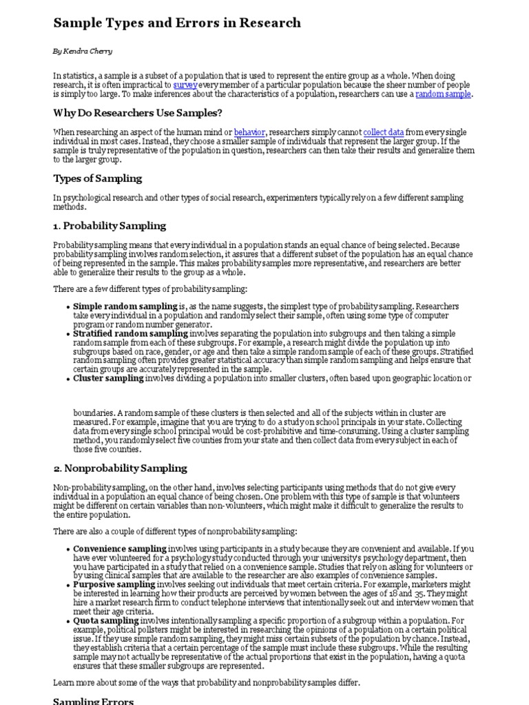 Sample types and errors in research pdf sampling error sampling