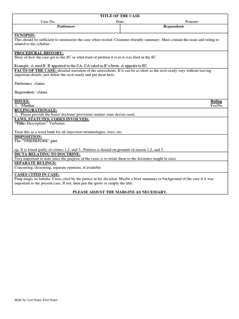 Case Summary and Ruling Analysis | PDF | Law