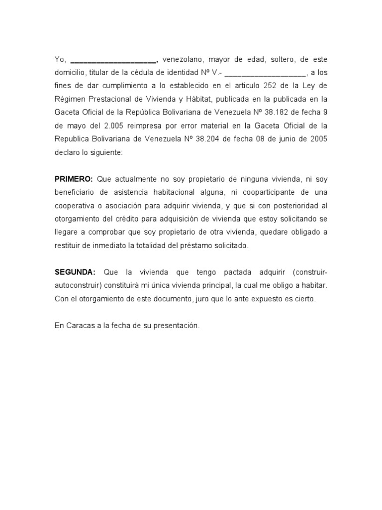 Modelo Carta de Residencia