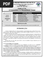 Lição 01 - A Comunhão e a Mutualidade Cristã