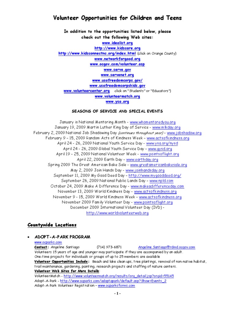 Volunteer Opportunities for Children and Teens in Orange County A