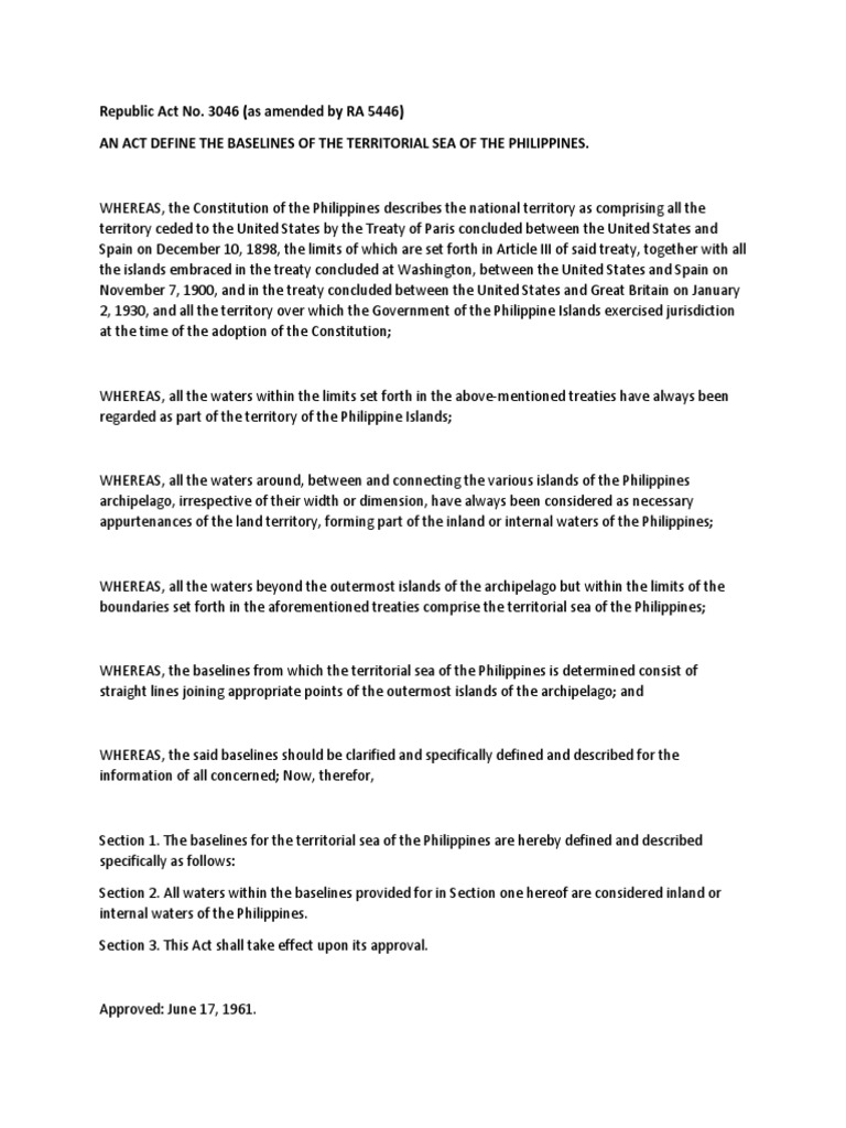 Philippine Baselines Defined by RA 5446 | PDF