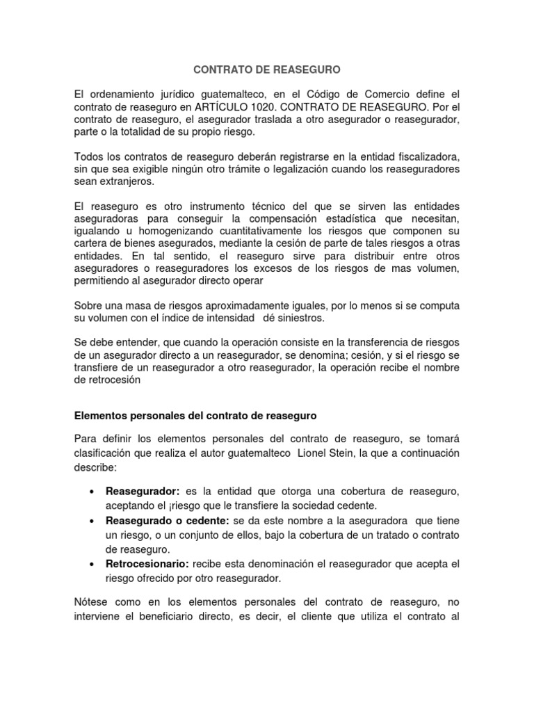 Contrato de Reaseguro en Guatemala | PDF | Seguro | Reaseguro