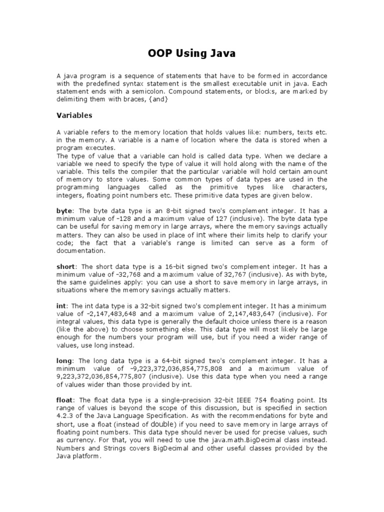 Java OOP: Variables and Data Types | PDF | Method (Computer Programming ...