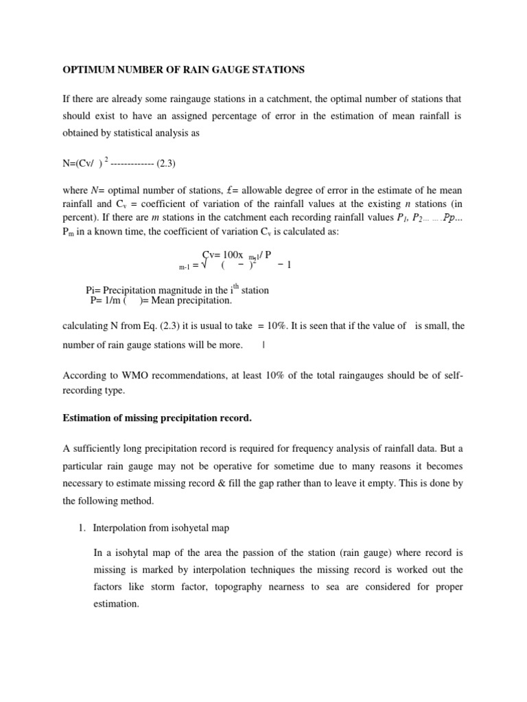 U1 L6 Optimum Number of Rain Gauge Stations PDF PDF Flood Rain