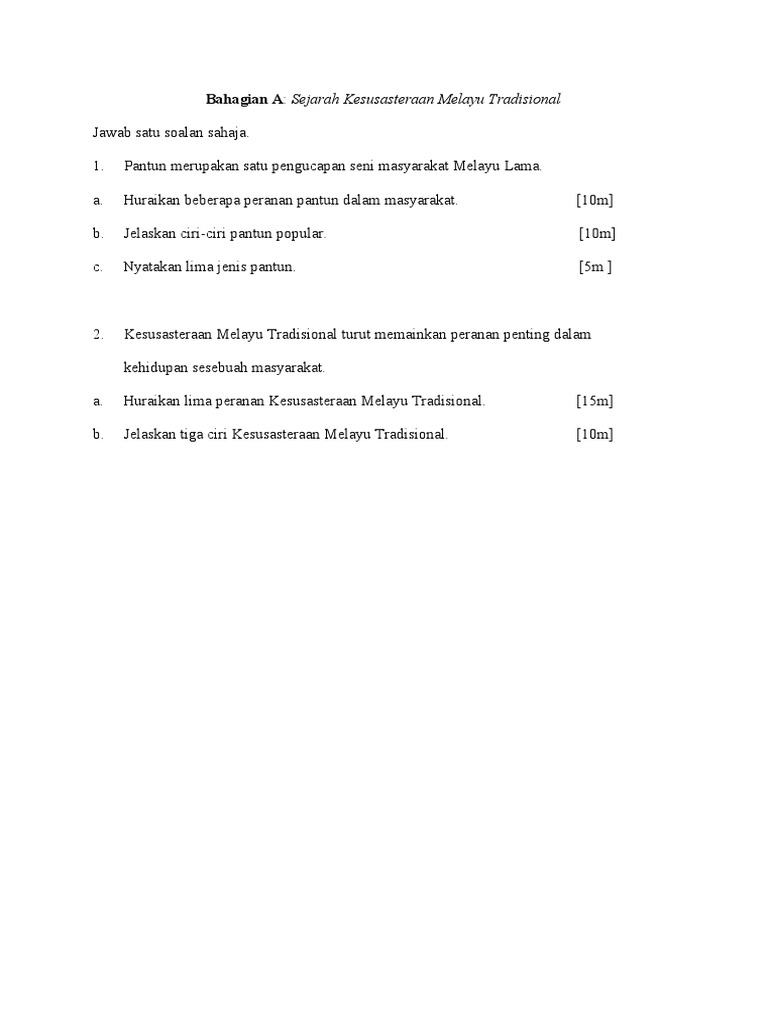 Soalan Excel Sastera Melayu STPM 6 RENDAH | PDF
